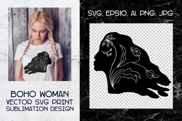 Boho Head Woman Silhouette Mystic SVG